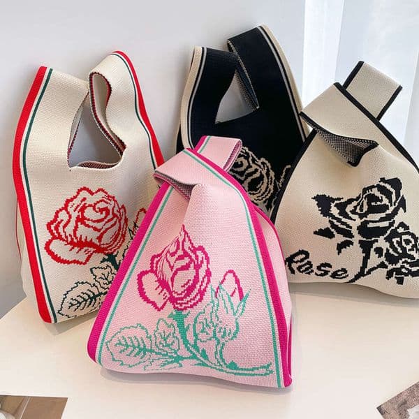 Retro Colorful Knitted Handbag Crochet Purse Knitting Tote Gift Bag for Women Bolso De Mano De Punto Crochet Bolso De Mano Tejido, Bolso De Regalo Para Mujer