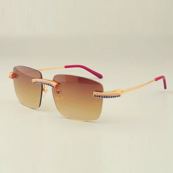 Hot Endless Luxury Blue Double Row Diamond Sunglasses 3524012-A Ultra Light Metal Arm Glasses Luxury Sunglasses for Unisex