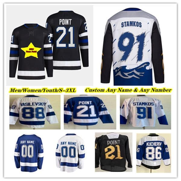 Tampa Bay Hockey Jerseys Nikita Kucherov Steven Stamkos Brayden Point Victor Hedman Brandon Hagel Michael Eyssimont Tanner Jeannot Andrei Vasilevskiy Lecavalier