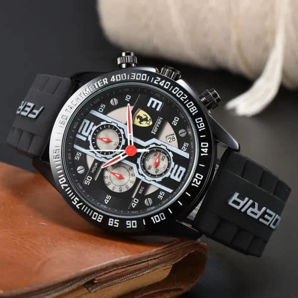 Ferrar Wrist Watches for Men New Mens Watches All Dial Work Quartz Watch High Quality Top Luxury Brand Chronograph Clock Fashion Rubber Belt Type #90