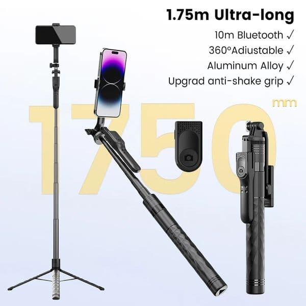 Portable Aluminum Stable Selfie Stick Tripod Phone Holder with Bluetooth Control Pography Stand for 240309