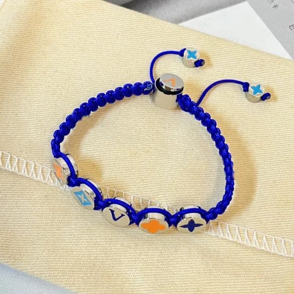 Identification Women Jewelry Orange Bule Woven Bracelet Silver Hardware Enamel Flower Beads Nylon Rope Colourful Charm Bracelets Men Bangle