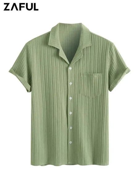Short Sleeves Shirts for Men Solid Textured Blouses Lapel Collar Button Shirt Unisex Streetwear Tops with Pocket Z5084441 240219
