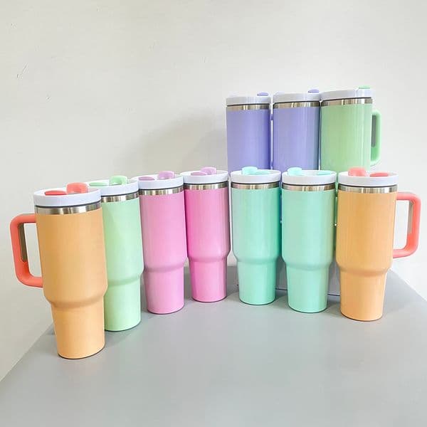 Reusable Insulated H2.0 blank sublimation glossy matte macaron 40oz tumbler with handle and straw for Dye Sublimation Heat Press