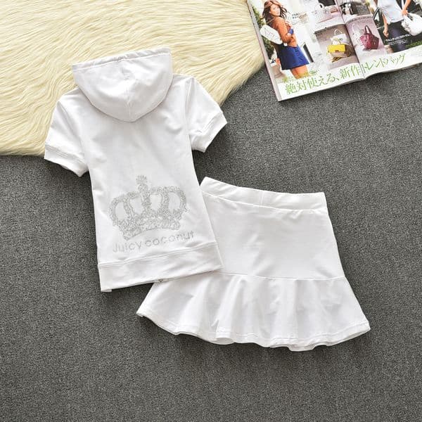 Women's Sports Skirt 2024 Summer New Juicy Counter Two Piece Set Fashion Zipper Short Sleeve Hooded and Cotton Mini Skirt Casual Tennis Short Dress