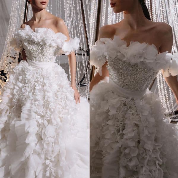 Romantic Wedding Dresses More Pearls A E Bridal Gowns Beaded Off Shoulder Ruffle Train Custom Made Vestidos De Novia 0218