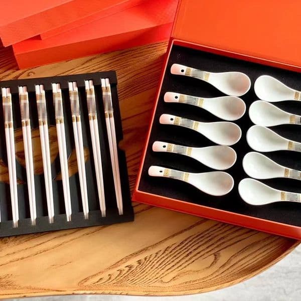 Designer Tableware Spoon Set Ceramic Pairs Of Chopsticks 10 Spoons With Gift Box Combination 12545