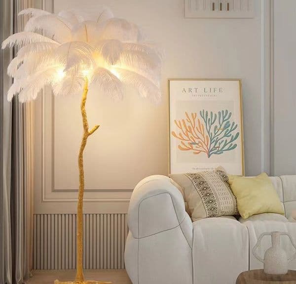 Home decor modern luxury Resin Feather Ostrich Standing Lamp