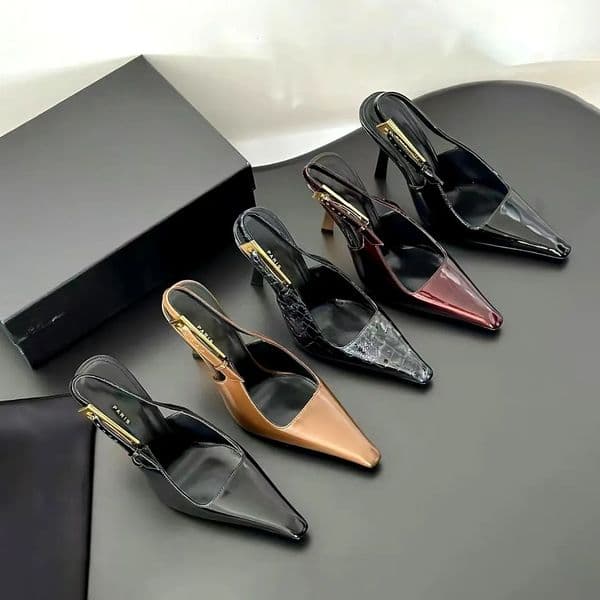 New Patent leather Slingback Pointed toe Sandals Stiletto heel pumps Leather sole Dress Shoes Women's luxury designer Party wedding Evening shoes