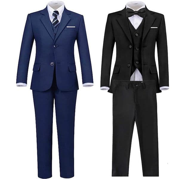 Designer 2026 Boys Black Navy Suits Slim Fit Dress Clothes Ring Bearer Outfit Children Wedding Party Performance Costume Kids Blazer Pants 240312 baby Free Sh