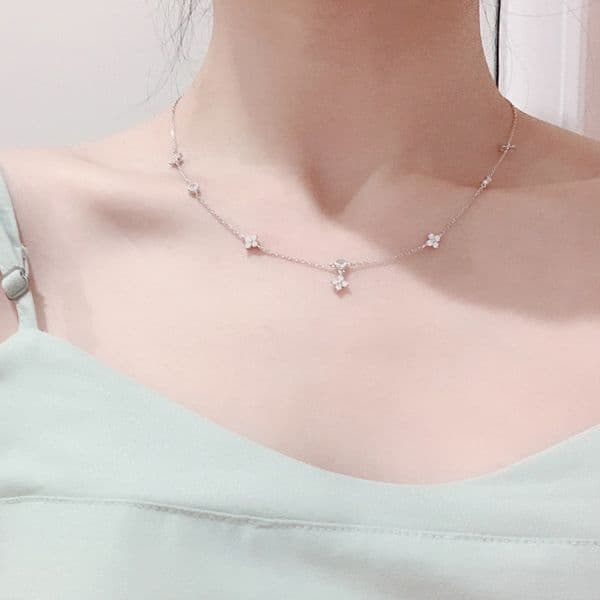 S925 Sterling Silver Jewelry Zircon Clover Pendant Necklace Four-leaf Gold Plated Chain Necklace2025