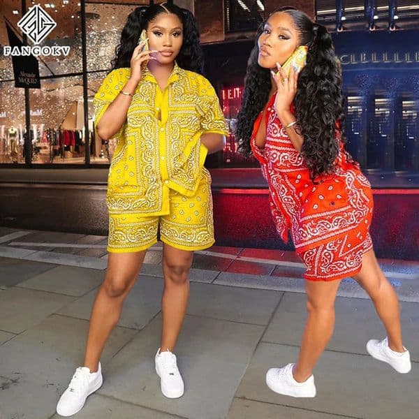 Fashion Paisley Bandana Print 2 Two Piece Set Tracksuit Short Sleeve Shirt Shorts Sets Female Outfits Matching 240228