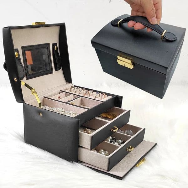 Wooden Jewelry Box Organizer with Lock 3 Tier Storage for Earrings Necklaces Rings Portable and Stylish L251031