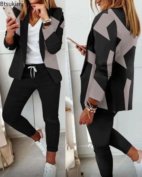 Womens Suit Sets 2piece Jacket Pants Spring Autumn Slim Fit Formal Office Women Long Sleeve Blazer Clothing 240327