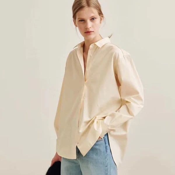 TT shirt silhouette front short back long vertical striped shirt women loose long sleeve style 2024 240307