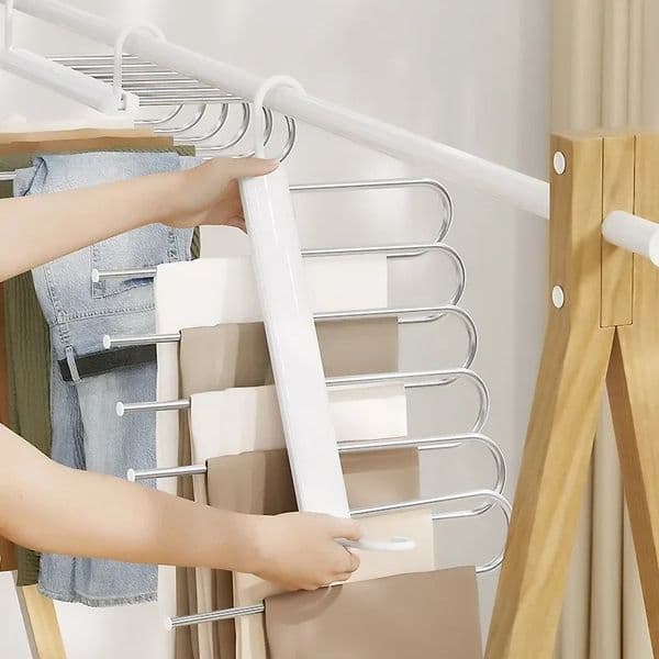2025 Multi-functional 6 in 1 Hanger For Clothes Adjustable Closet Organizer Trouser Rack Pants Tie Storage Shelf