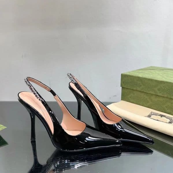 Dress Sandals Silver Velvet High Heels Black Dress Shoes Lady Elegant Pointed Slingbacks Lacquer Leather Luxury Designer Heels Luxury Sandals Woman Designer