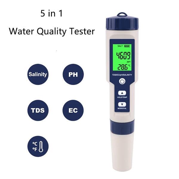 5 in 1 Water Quality Tester Digital TDS/EC/PH/Salinity/Temperature Meter for Pools Aquariums Water Quality Detector 240320