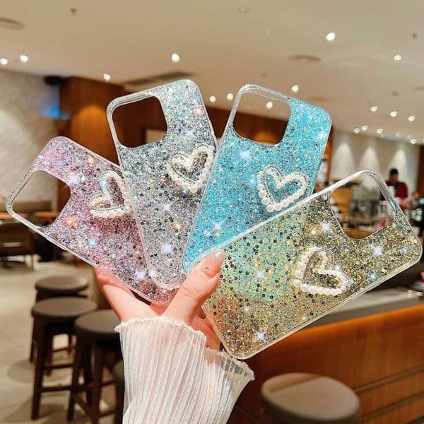S25 3D Heart Love Bling Diamond Cases For Samsung S24 S23 FE S22 Ultra A55 A35 A15 A05 A05S A25 A24 A54 A34 A14 A04 A53 A73 Beads Confetti Foil Sequin Soft TPU