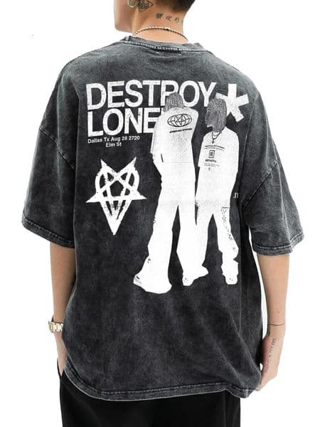 Y2K Hip Hop Letter Printed T Shirt Destroy Lonely Printed Oversized Tops Harajuku Fashion Casual All Match Loose Tops Streetwear 240321