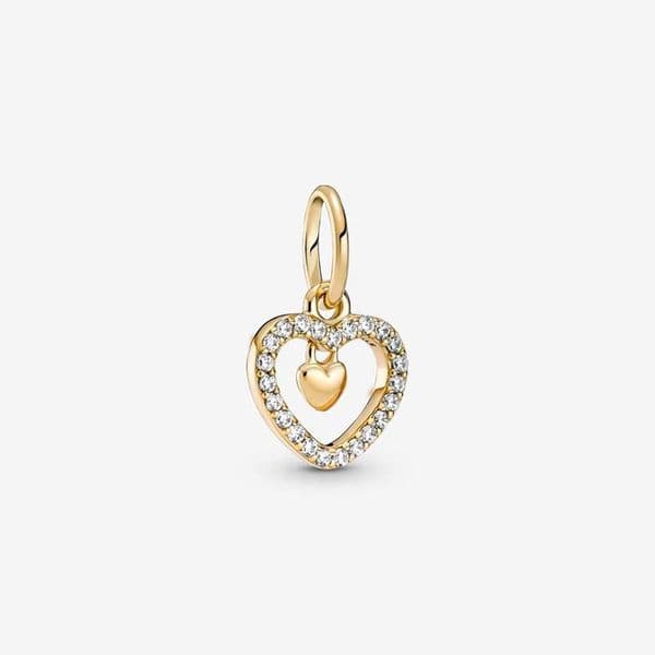 Sparkling Double Heart Dangle Charm 925 Sterling Silver Luxurious Charm Chain Bracelet Jewelry Making Components Gold Necklace Pendant charms with Retail Box