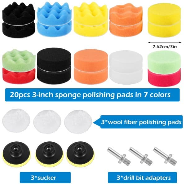 29Pcs Car Polishing Pad Kit 3inch Washable Buffing Polishing Pads Sponge Polishing Pads Reusable Wool Fiber Polishing Pad Car