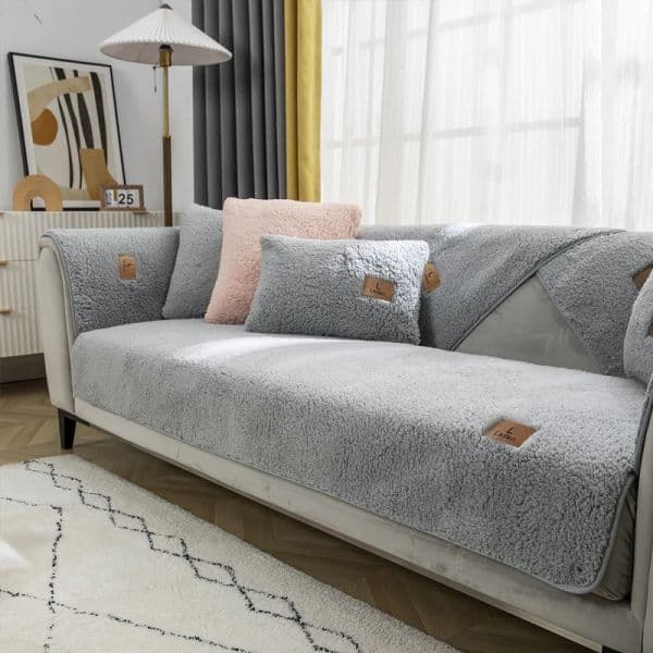 Modern Sofa Towel Solid Color Sofa Covers For Living Room Winter Lamb Wool Couch new Cover Thicken Plush Soft And 2025 Smooth Anti-slip
