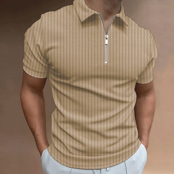 Short Sleeved Summer Europe And The United States New POLO Shirt Zipper Striped Short Sleeved Men's Polo Shirt