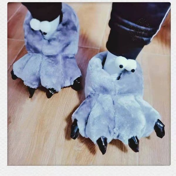 Funny Bear Paw Slippers Mens Winter Furry House Shoes Unisex Plush Flip Flops Male Indoor Fur Slides Man Animal Slippers