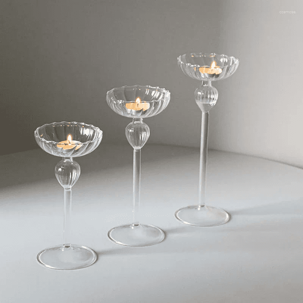 Candle Holders Pack Of 3 Candlestick Glass Holder Home Decor Pillar Stand Wedding Decoration Candles Desktop Decorate Props