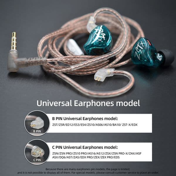 KZ ZS10 ZSN ZEX PRO In Ear Cable High-Purity Oxygen-Free Copper Twisted Upgrade Cable B/C pin Cable KZ ZEX Silver plated Cable
