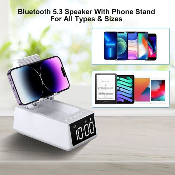 WISE TIGER S207 Foldable Music Speaker Stand Speaker with Loud Alarm Clock BT5.3 Best Gift Sound Box with 12H Display for Home