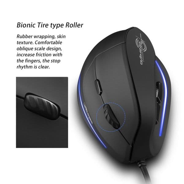 ZELOTES T20 Wired Vertical Optical Mouse Rechargeable Ergonomic 4 Gears 3200 DPI 6 Buttons Gaming Mice for PC Desktop Computer