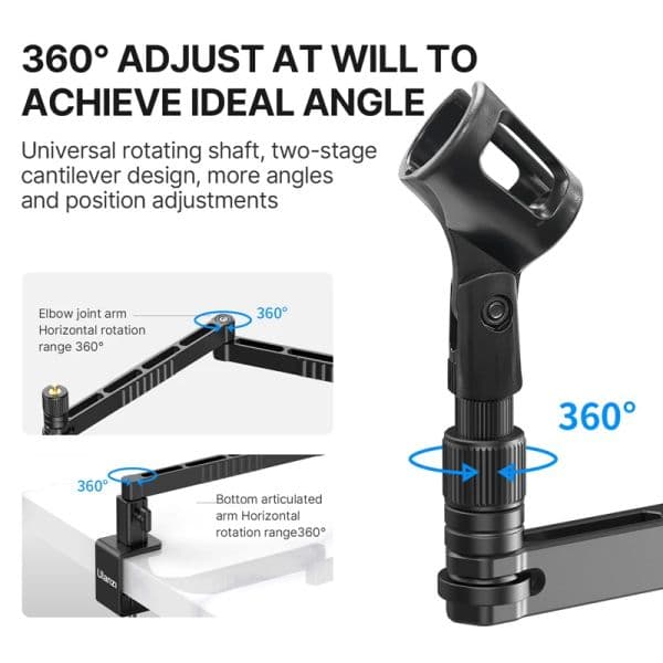 VIJIM LS26 Desktop Low Microphone Stand 360° Adjustable All-Aluminum Alloy Structure 48cm Super Long Cross Arm