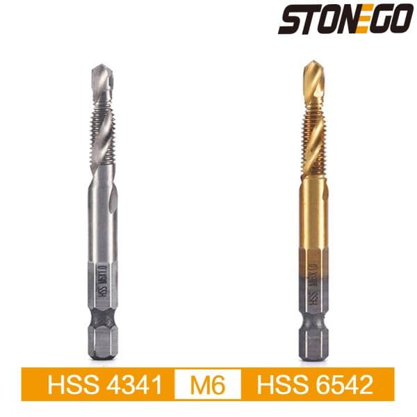 STONEGO HSS 4341 & 6542 Thread Screw Tap Drill Bit HSS Tap Metric High Speed Steel 1/4inch Quick Change Hex Shank