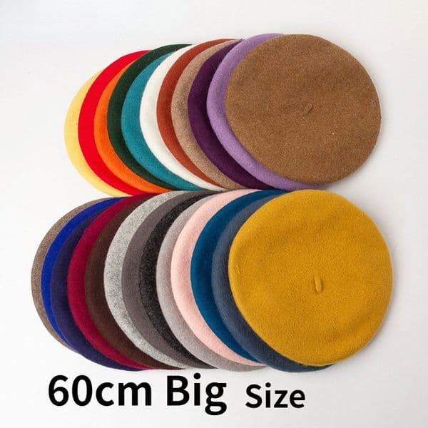 Big Head Wool Beret Women Men Large 60cm Size Berets Warm Unisex French Winter Hat Female Painter Cap Chapeau Femme