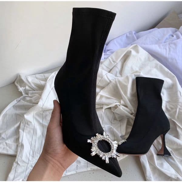 Lycra 2023 Stretch Women Ankle boots Autumn Winter Comfortable triangle Heeled Office Lady Shoes High heels Sock Boots 34-42 33bb 510