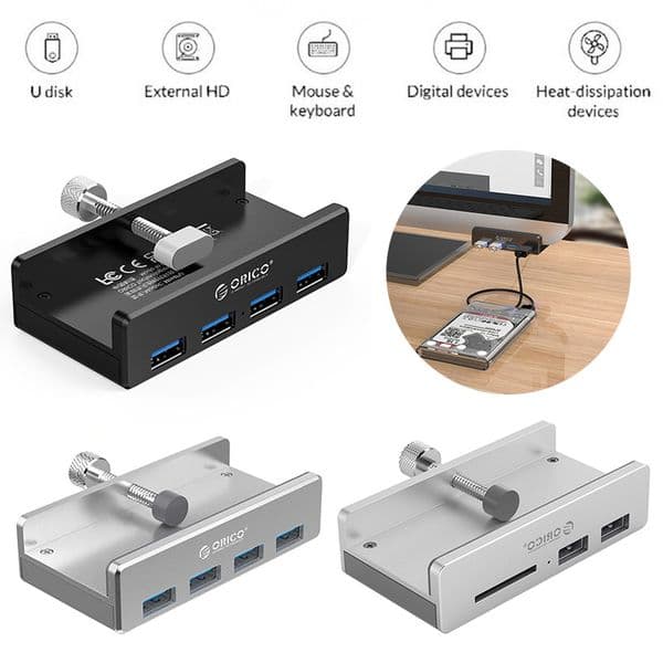 ORICO MH2AC-U3 Clip Type USB 3.0 HUB Aluminum Alloy External new Multi 2025 2 Ports USB Splitter Adapter for Desktop with TF Card Slot