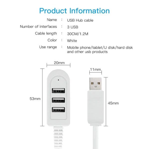 USB Splitter 3 Port 1.2M Charging Cable USB2.0 Hub With Power Extender Mini Adapter For Laptop new PC 2025 Notebook Extend Data Line