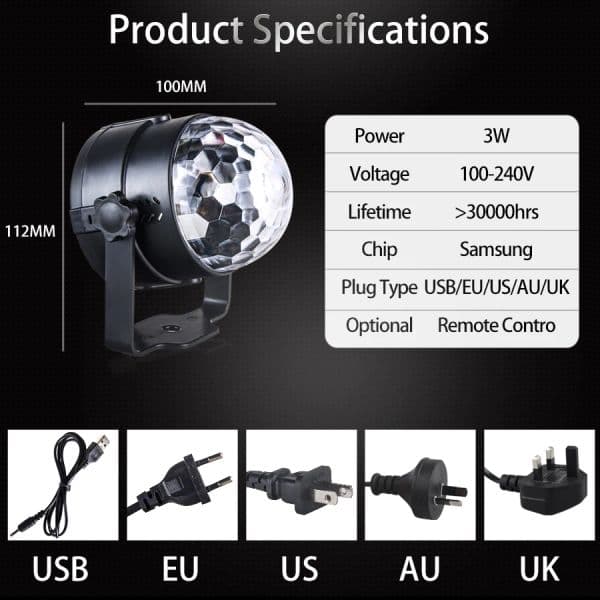 RGB Projector Strobe Light LED Disco Party Light Flash Birthday Party Car Club Bar Karaoke Christmas Sound Activation