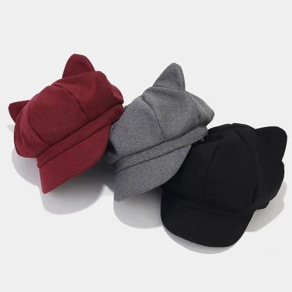 Newsboy Cap Winter Women Cute Cat Ears Octagonal Hat Girls Retro Tweed Duck Tongue Solid Colour painter s Free Shipping
