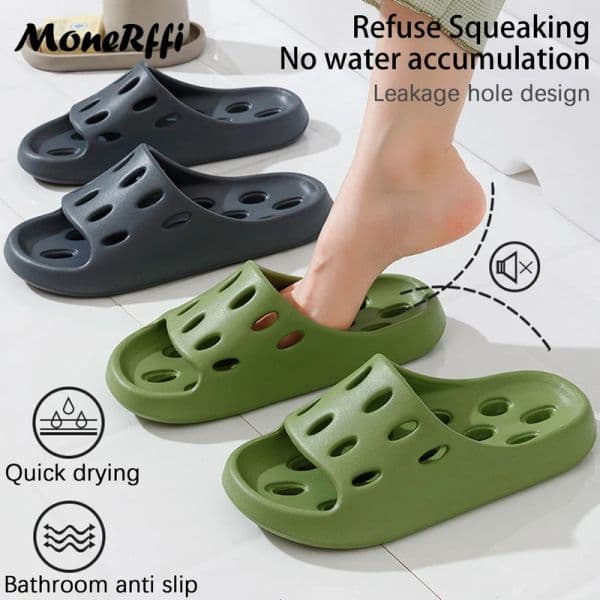 Bathroom Shower Slippers Hollow Out Sandals Women Cheese Slides Summer EVA Shoes Men Soft Anti Slip Flip Flops Indoor Sandals