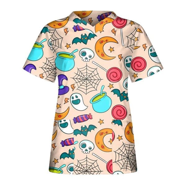 Women's Halloween Printed Short-sleeved V-neck Tops Workwear Casual Tops