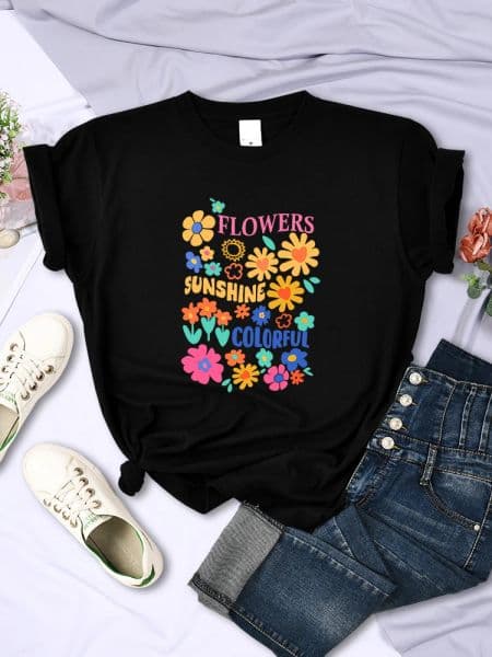 Flowers Of Every Kind Are In Bloom Female T Shirts Street Hip Hop Creativity Tee Clothing Breathable Casual Womens Short Sleeve d3fc1
