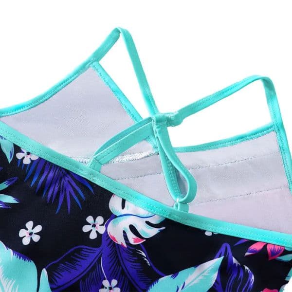 Children's Girls Swimsuits Infant Flower Printed Tassel Blue Swimwear Kids Newborn One-Piece Ruffle Rash Guard Clothes 4-12Y