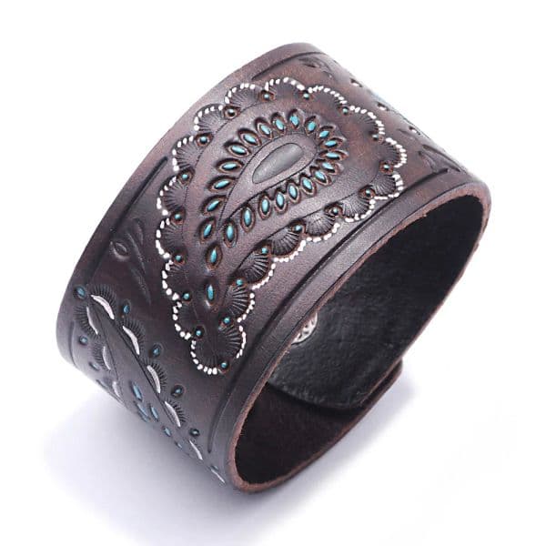 2026 New Kirykle Men Brown Black outdoor Vintage Genuine Bangles Wide Leather For Women Bracelet Cell Shape Punk Charm Jewelry Free Shipping