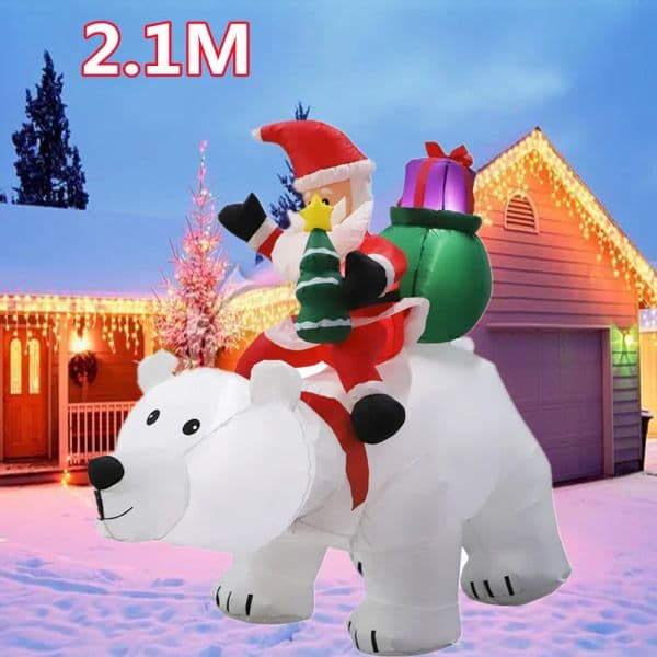 1.8m Christmas Santa Claus Rides Polar Bear And 1.5m Snowman Inflate Model with LED Lamp Xmas Outdoors Yard Party Garden Decor