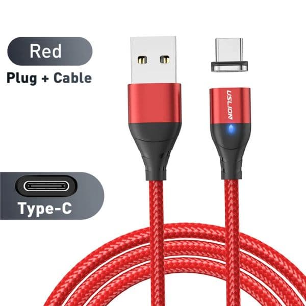 USLION Red USB C Magnetic Cable USB Type C Cable Fast Charging For Samsung S23 Magnet Type C Data Charge Wire Mobile Phone Cord