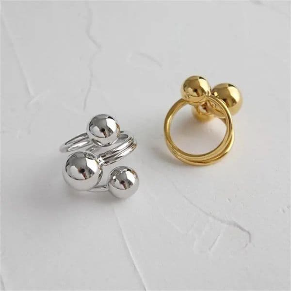 Exaggerated Metal Ball Rings For Women Punk Girl Geometric Beaded Adjustable Gold Silver Color Open Ring Charm Jewelry Gifts