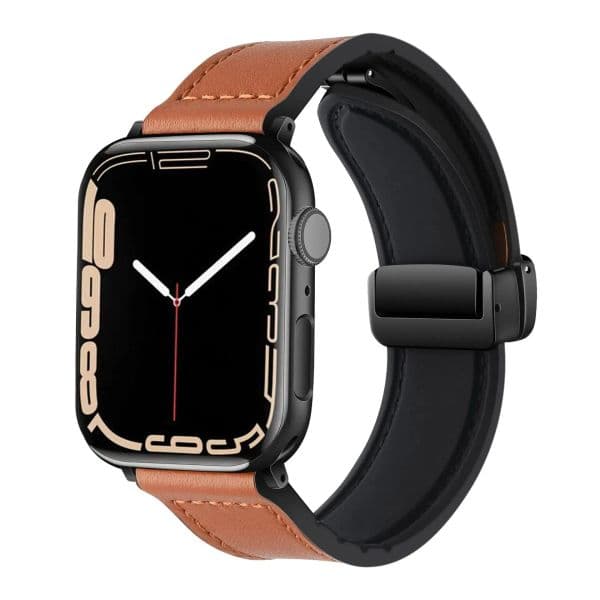 Magnetic for Apple watch ultra 2 band 49mm 44mm 40mm 45mm 41mm Genuine Leather+silicone bracelet iWatch series 9 8 7 6 se strap